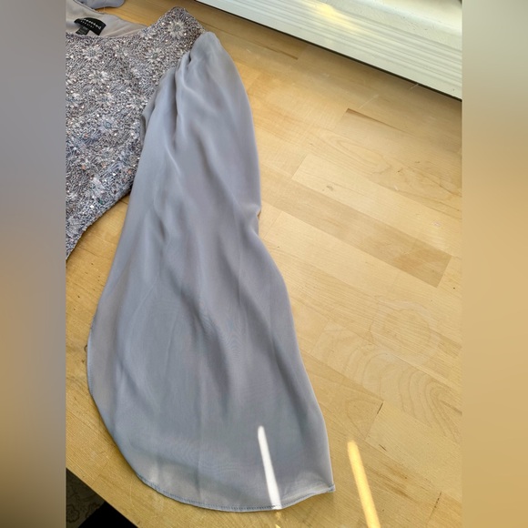 Macy’s Connected Dress 20W Rosegold Gray Sequin Lace Overlay Stretch Cape Sleeve - Picture 7 of 10